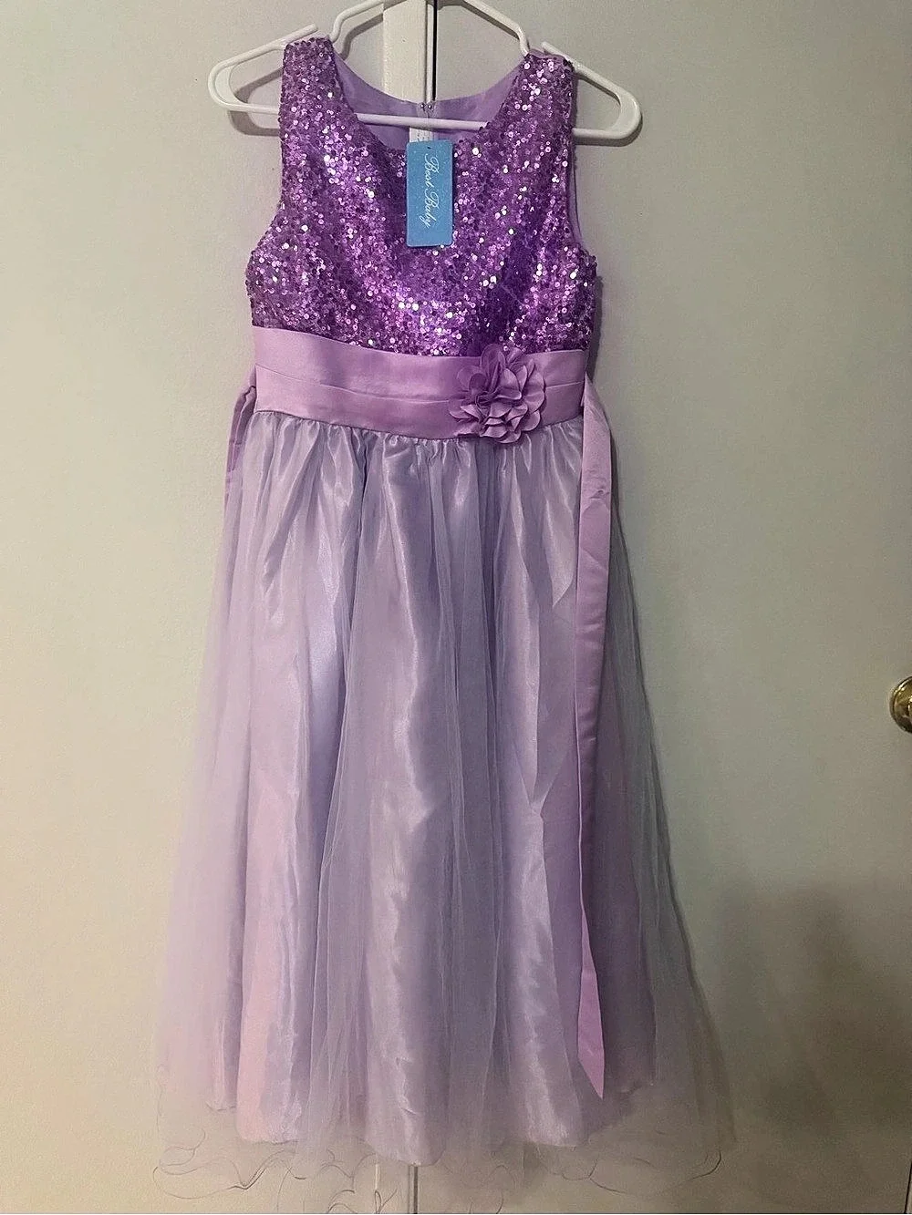 Girls Purple Sequin Tulle Formal Dress